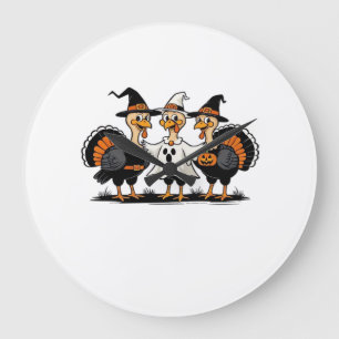 Turkey Halloween Boo, Thanksgiving Turkey, Spooky Large Clock