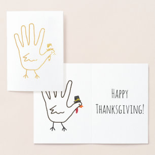 Turkey Hand Happy Thanksgiving Gold Foil Card