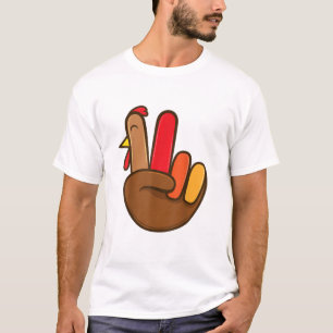 Turkey Hand Peace Sign Groovy Thanksgiving Retro H T-Shirt