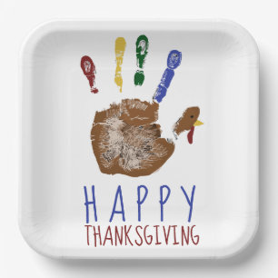 Turkey Handprint Kid Happy Thanksgiving Cute  Paper Plate