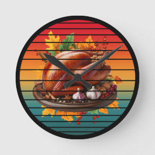 Turkey happy thanksgiving day fall season autumn round clock