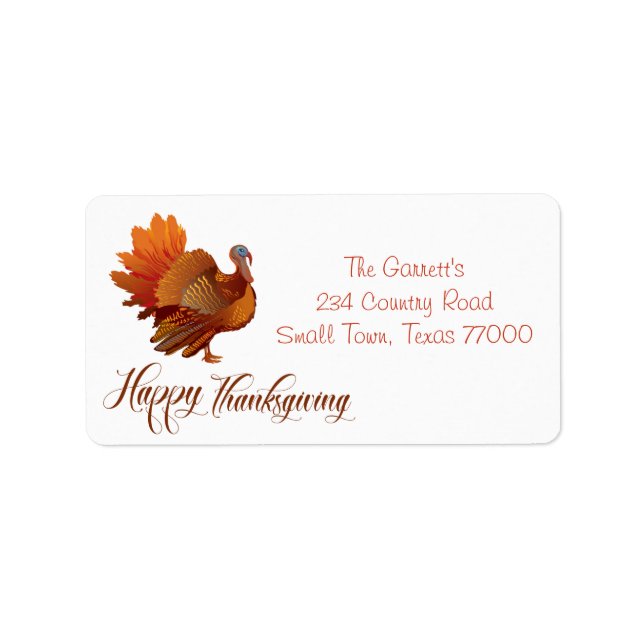 Turkey Happy Thanksgiving Personalized Address Label (Front)
