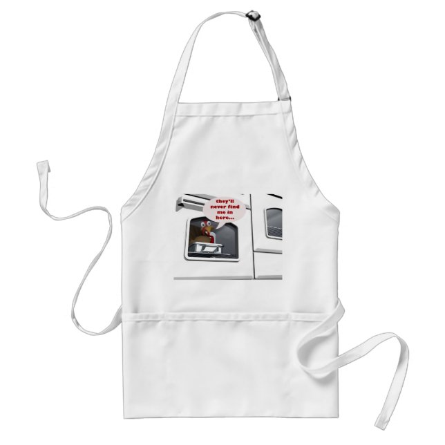 turkey hiding in oven thanksgiving apron (Front)