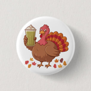Turkey Holding Matcha Drink Thanksgiving 3 Cm Round Badge