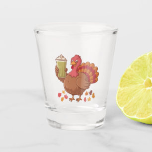 Turkey Holding Matcha Drink Thanksgiving  Shot Glass