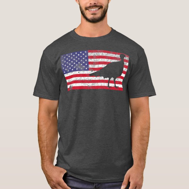 Turkey Hunting American Flag USA 4th Of July Bird T-Shirt (Front)