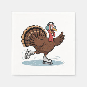 Turkey Ice Skating Thanksgiving Gobbler Napkin