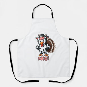 Turkey In Cow Costume, Moo Funny Thanksgiving _1 Apron