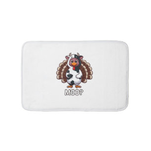 Turkey In Cow Costume, Moo Funny Thanksgiving _2_1 Bath Mat