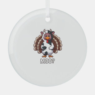 Turkey In Cow Costume, Moo Funny Thanksgiving _2_1 Glass Tree Decoration