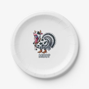 Turkey In Cow Costume, Moo Funny Thanksgiving _2 Paper Plate