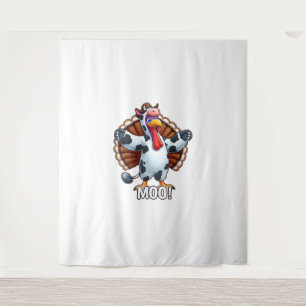 Turkey In Cow Costume, Moo Funny Thanksgiving _3 Tapestry
