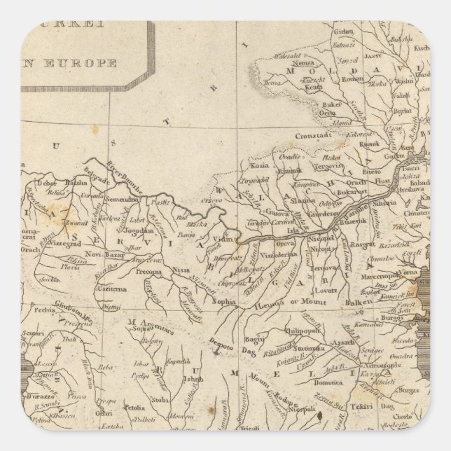 Turkey in Europe Map by Arrowsmith Square Sticker (Front)