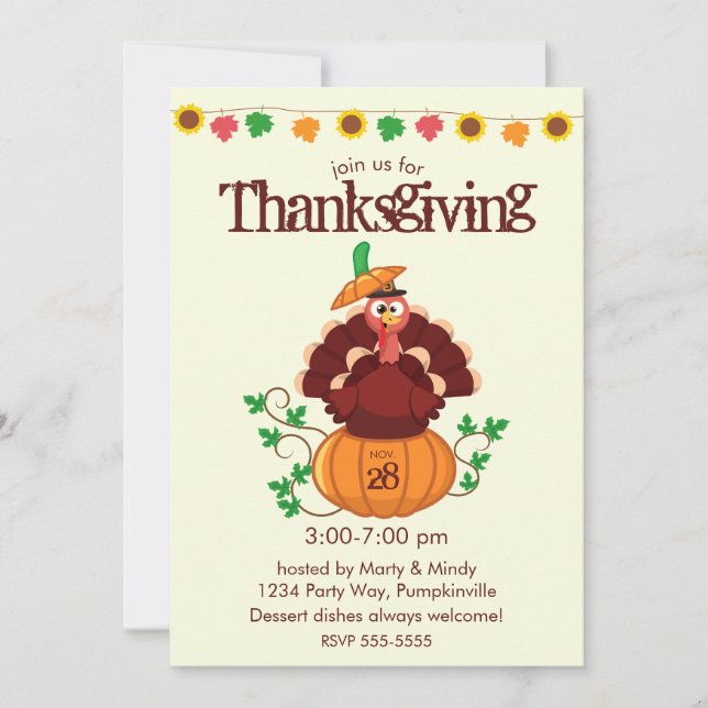 Turkey in Pumpkin Thanksgiving Invitation (Front)