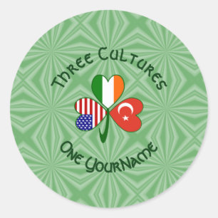 Turkey Ireland USA Shamrock Flag Personalised  Classic Round Sticker