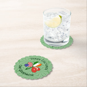 Turkey Ireland USA Shamrock Flag Personalised Paper Coaster