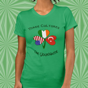 Turkey Ireland USA Shamrock Flag Personalised T-Shirt