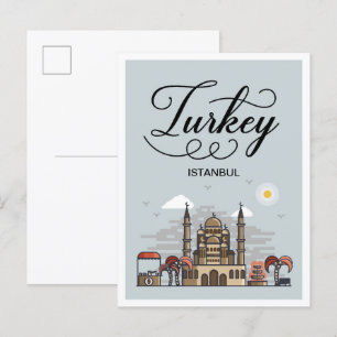 Turkey Istanbul Art Travel Illustration Postcard