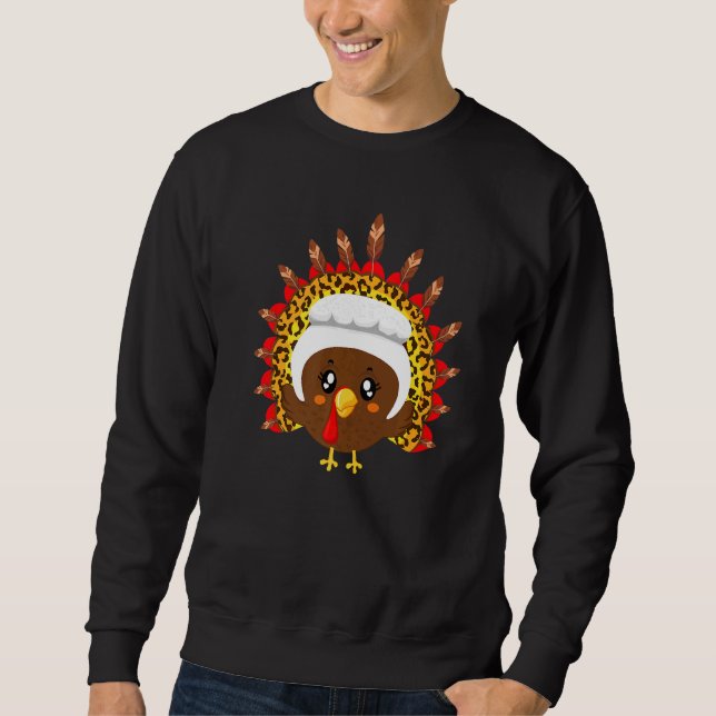 Turkey Leopard Pilgrim Matching Girl Kids Women Th Sweatshirt (Front)