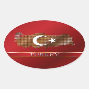 Turkey Map and Turkish Flag Metal Pixel Oval Sticker