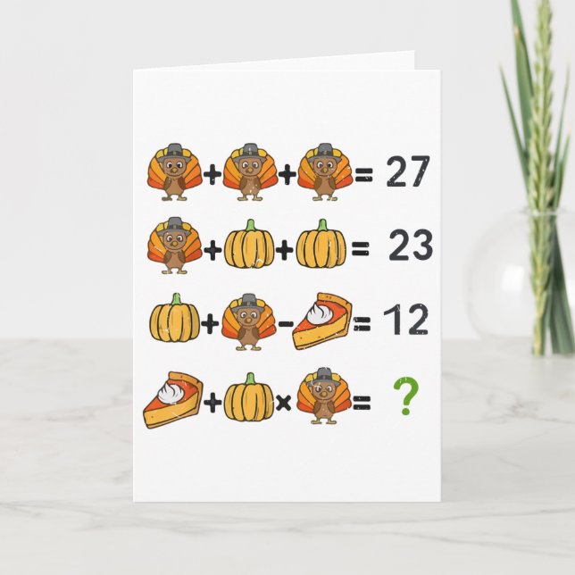 Turkey Math Teacher Thanksgiving 67 Order Operatio Card (Front)