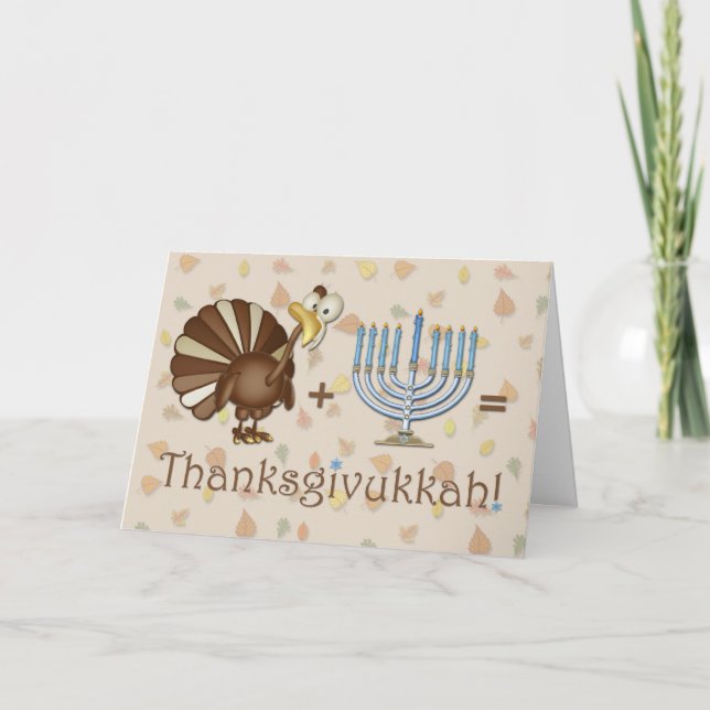 Turkey, Menorah, Humourous Thanksgivukkah Greeting Holiday Card (Front)