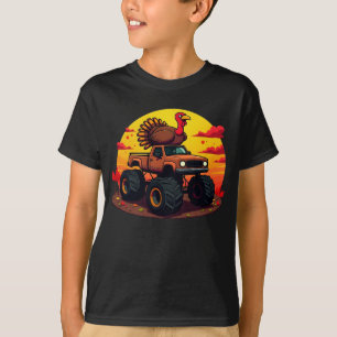 Turkey Monster Truck Sunset Retro Thanksgiving T-Shirt