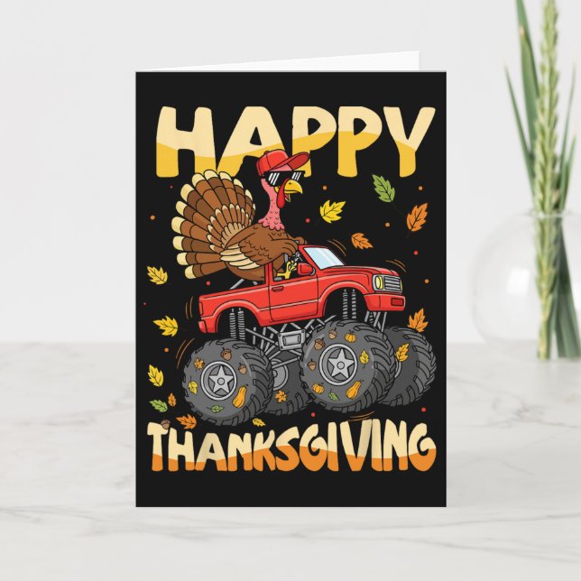 Turkey Monster Truck Thanksgiving Boys Kids Toddle Card (Front)