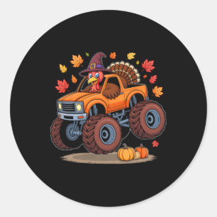 Turkey Monster Truck Thanksgiving Pilgrim Toddlers Classic Round Sticker