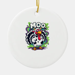 Turkey Moo Cow Funny Thanksgiving - Cute Turkey Mo Ceramic Tree Decoration