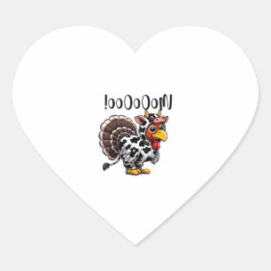Turkey Moo Funny Thanksgiving Fake Cow Moo Heart Sticker