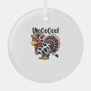 Turkey Moo Funny Turkey Cow Thanksgiving  Glass Tree Decoration