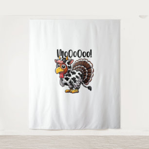 Turkey Moo Funny Turkey Cow Thanksgiving Tapestry