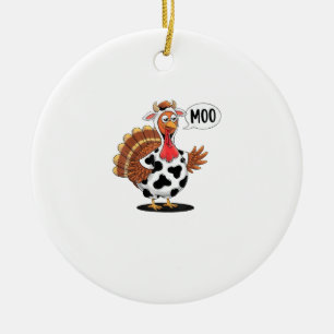 Turkey Moo Thanksgiving Funny Turkey Cow Moo Famil Ceramic Tree Decoration
