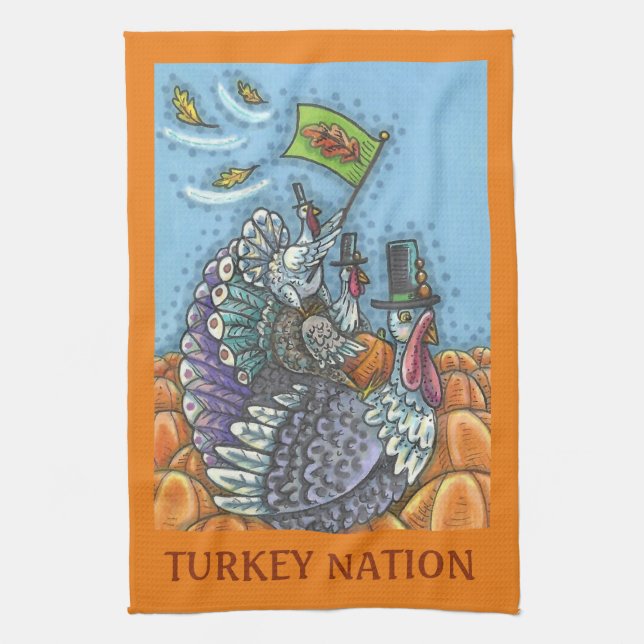 TURKEY NATION THANKSGIVING, HOLIDAY KITCHEN TOWEL (Vertical)