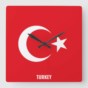 Turkey National Flag Patriotic Square Wall Clock