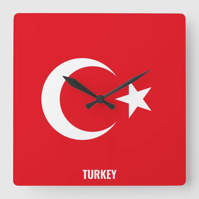 Turkey National Flag Patriotic Square Wall Clock (Front)