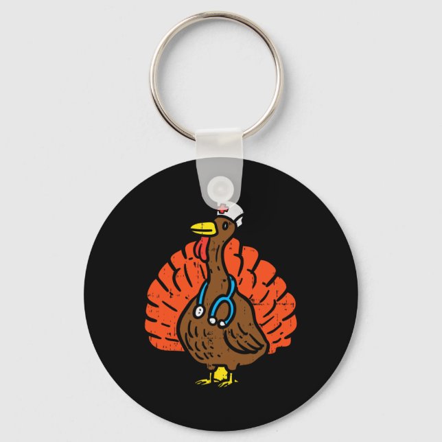 Turkey Nurse Fun Thanksgiving Scrub Top RN Nursing Key Ring (Front)