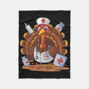 Turkey Nurse Stethoscope Thanksgiving Fall Scrub T Fleece Blanket