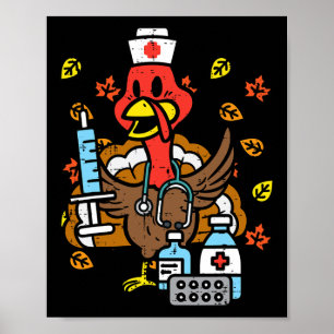 Turkey Nurse Thanksgiving Fall Scrub Nursing RN IC Poster