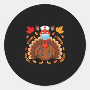 Turkey Nurse Thanksgiving Scrub Tops Women Nursing Classic Round Sticker