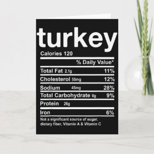 Turkey Nutrition Facts Funny Thanksgiving Food Chr Card