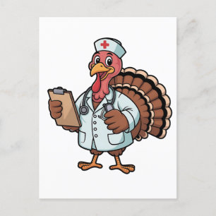 Turkey On a Nursing Scrub Nurse Thanksgiving Invitation Postcard
