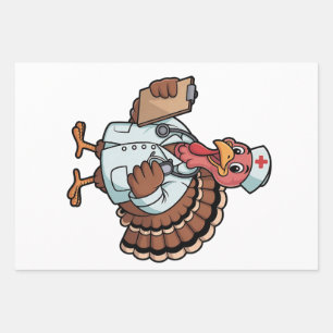 Turkey On a Nursing Scrub Nurse Thanksgiving Wrapping Paper Sheet