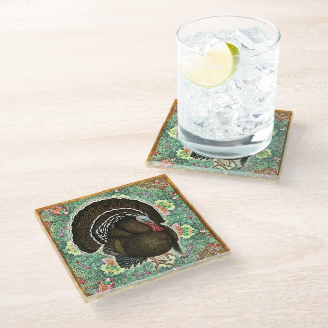 Turkey On the Greens Glass Coaster (Angled)