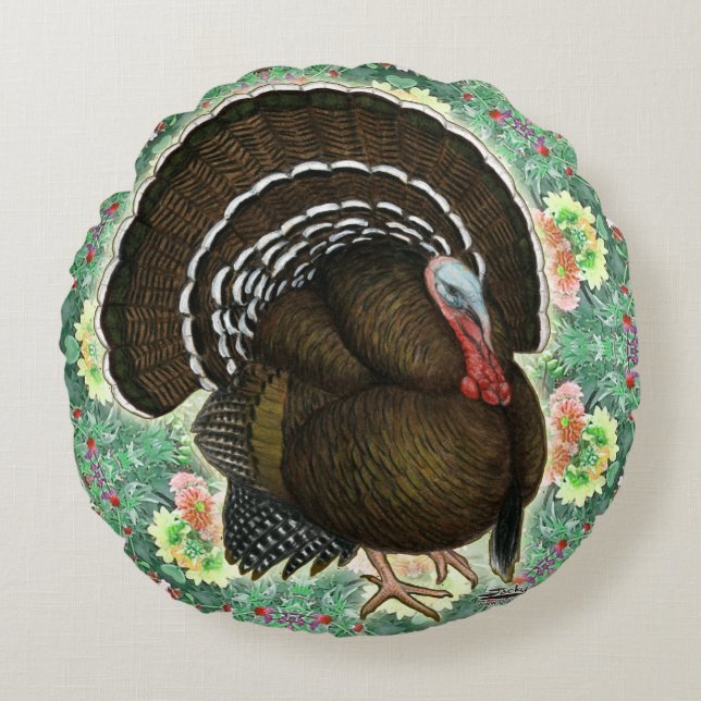 Turkey On the Greens Round Cushion (Front)
