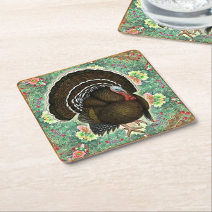Turkey On the Greens Square Paper Coaster