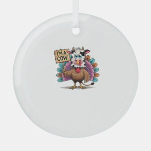 Turkey Paper Bag Moo I'm a Cow Thanksgiving Family Glass Tree Decoration