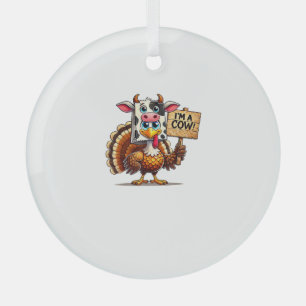 Turkey Paper Bag Moo I'm a Cow Thanksgiving Family Glass Tree Decoration