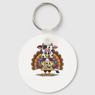 Turkey Paper Bag Moo I'm a Cow Thanksgiving Family Key Ring